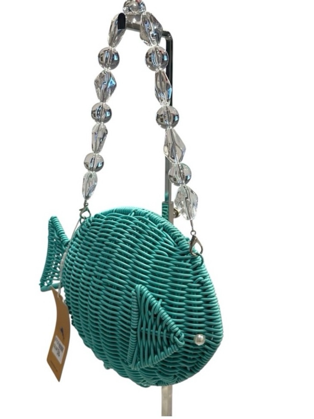 New Tommy Bahama Teal Woven Fish-Shaped Bag - Picture 8 of 15
